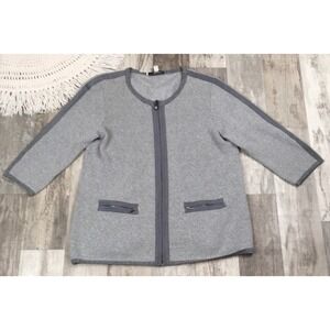 Liz Claiborne Zippered Seed Stitch Cardigan Sweater Grey Medium